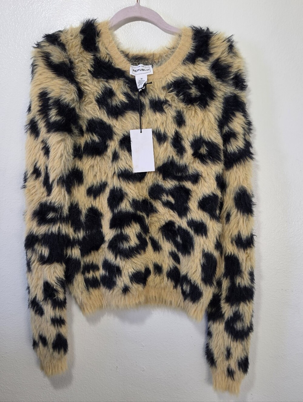 For The Republic Leopard-Print Faux Fur Sweater in Black & Tan - Picture 1 of 6